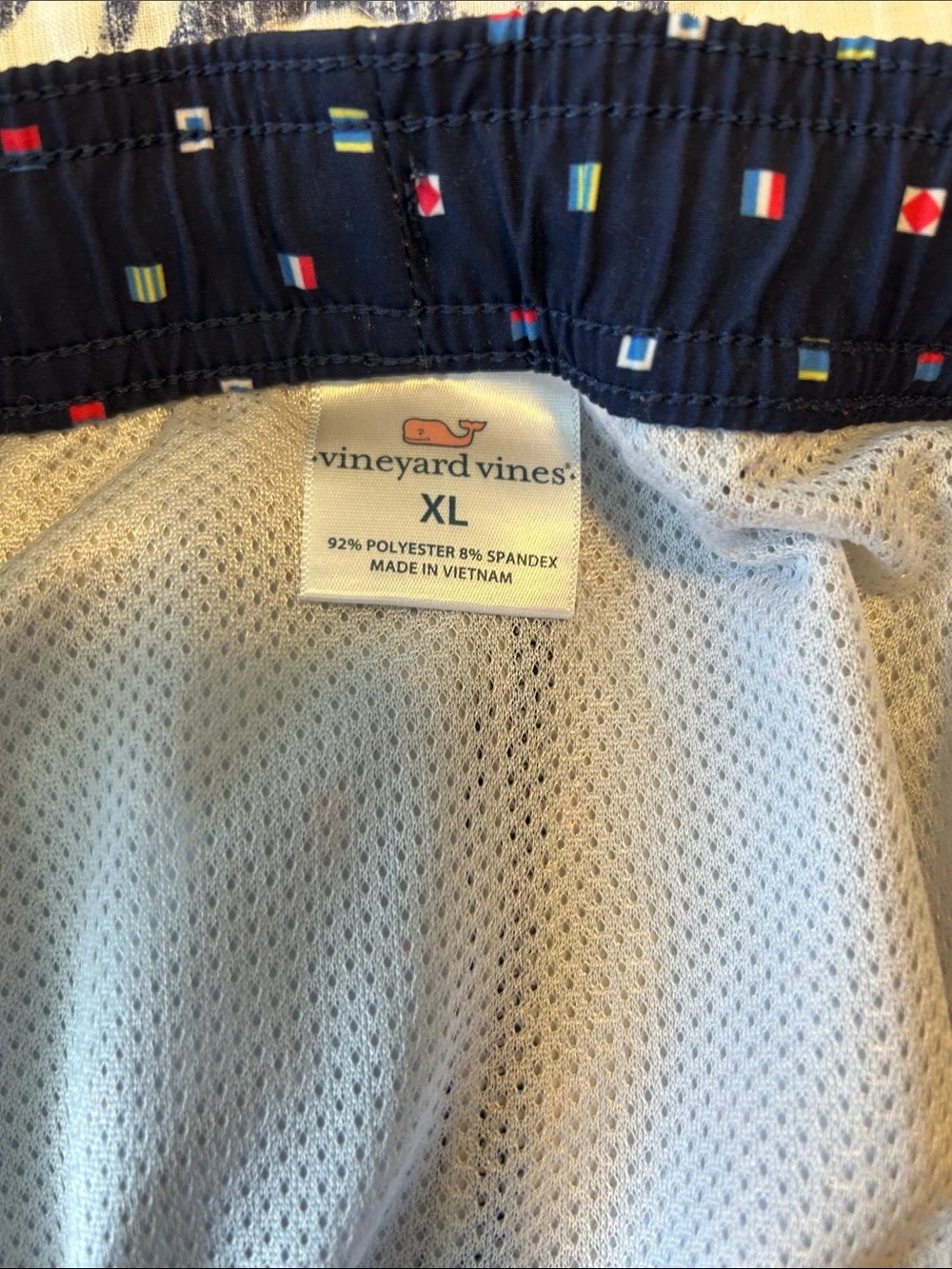 Vineyard Vines Navy Swim Shorts with Multicolor Signal Flag Print